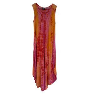 Cal Style Women's Ombre Tie-Dye Caftan Maxi Dress, Pink Orange, Plus Size 2X